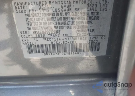 2016 Nissan Sentra Fe+ S/S/Sl/Sr/Sv from USA, damaged, VIN 3N1AB7AP7GY278481